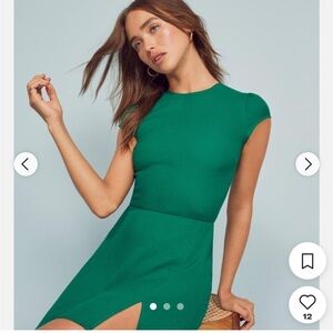Reformation Green Asymmetrical Sheath Dress